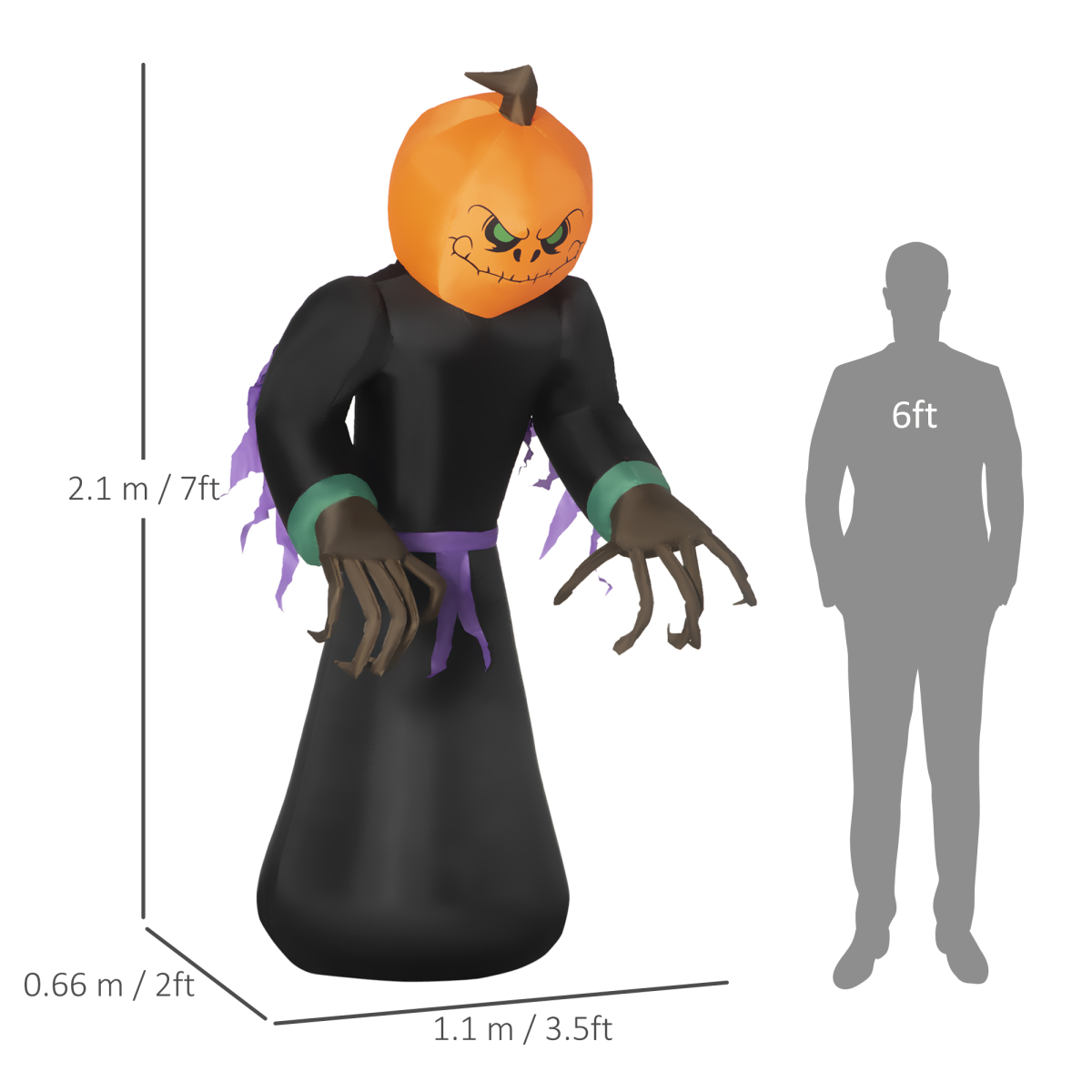 Inflatable 2.1m Tall Pumpkin Man Halloween Yard Decoration Light Up - Image 3