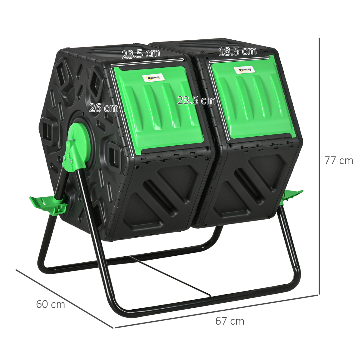 Outsunny 130L Compost Bin Dual Chamber Rotating Composter w/ Ventilation Holes - Image 3