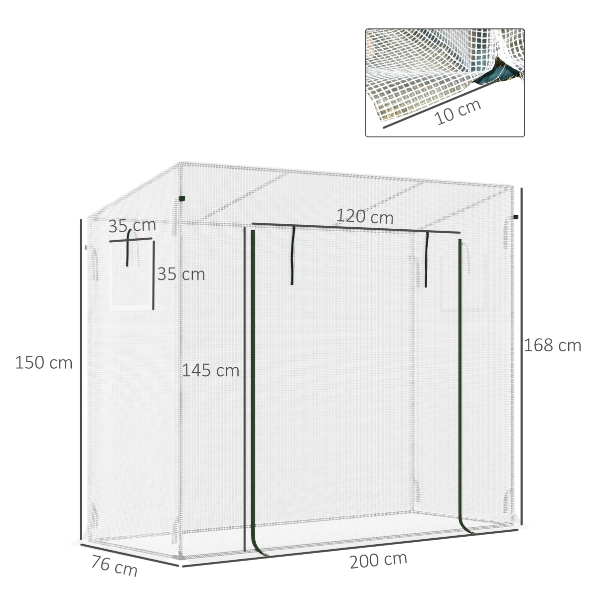 Outsunny 200x76x168cm Walk-in Garden Greenhouse Plant Warm House w/ Roll Up Door - Image 3