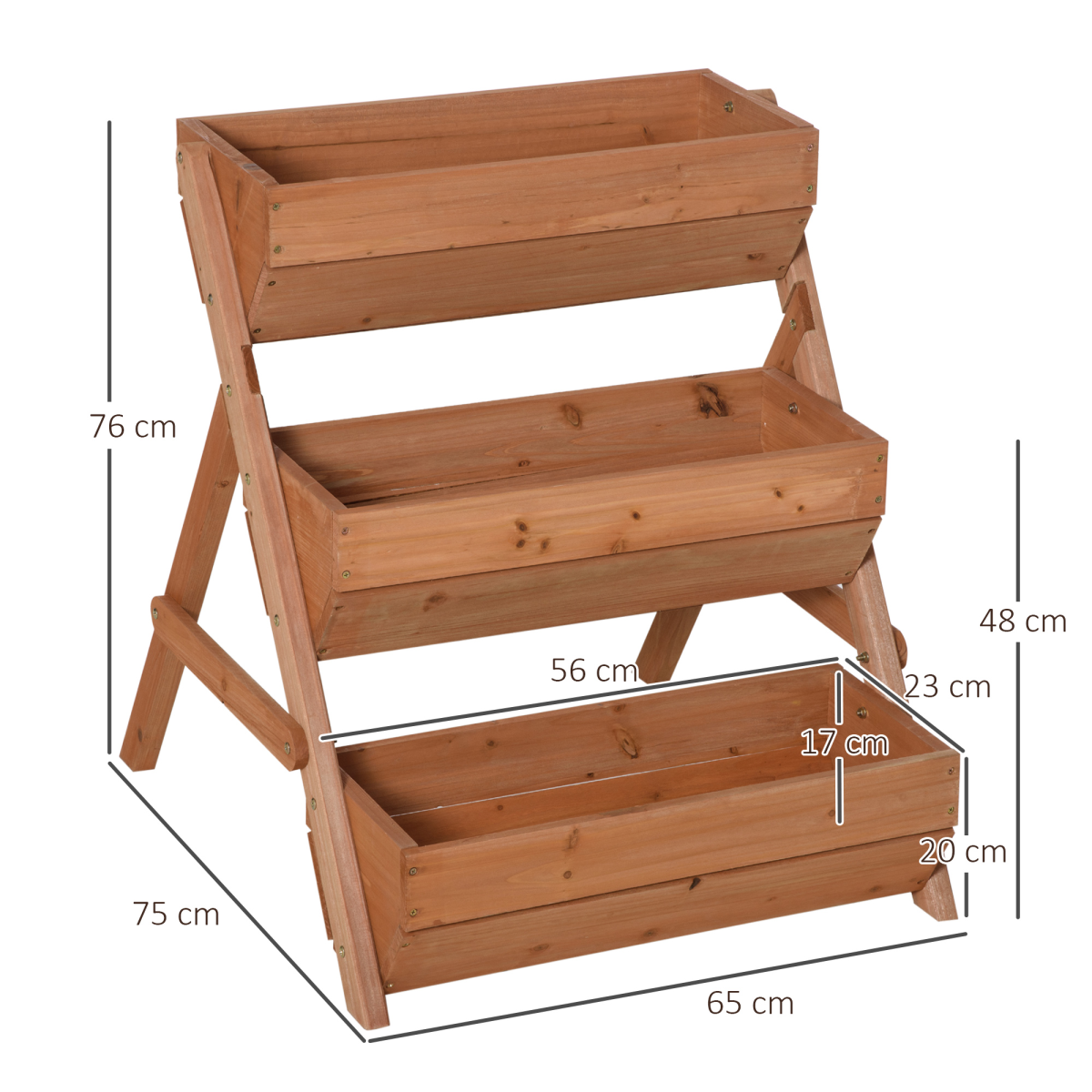 Outsunny 3 Tier Raised Garden Bed Wooden Elevated Planter Box Kit, Brown - Image 3