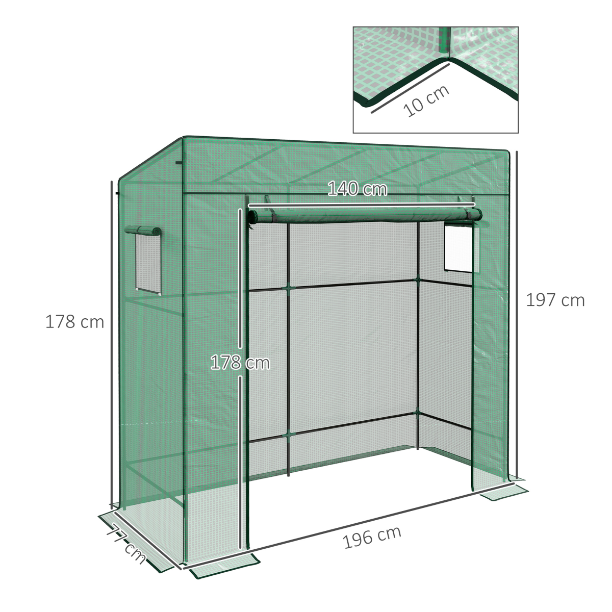 Outsunny Walk-in Garden Green House with Large Roll-up Door and 2 Mesh Windows - Image 3