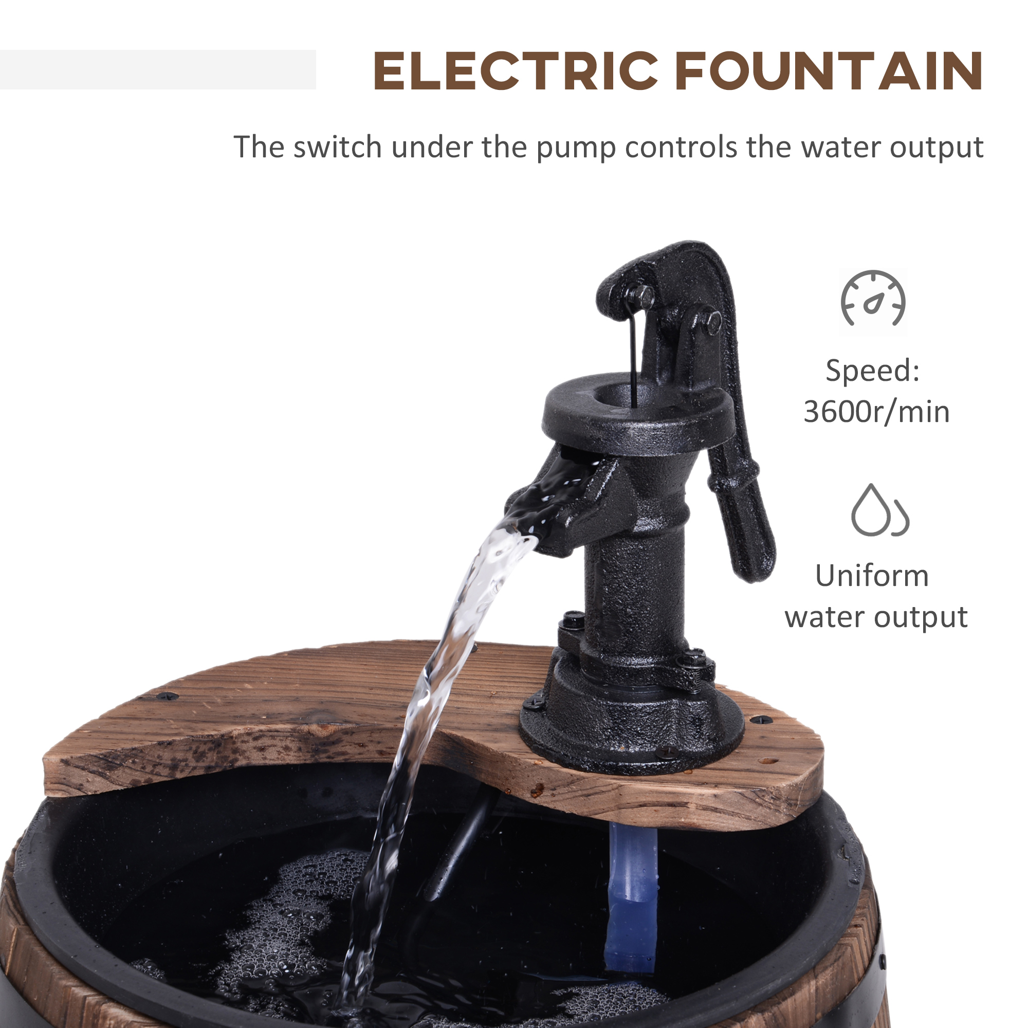Outsunny Wood Barrel Pump Garden Fountain Water Feature Flower Planter Stand New - Image 6