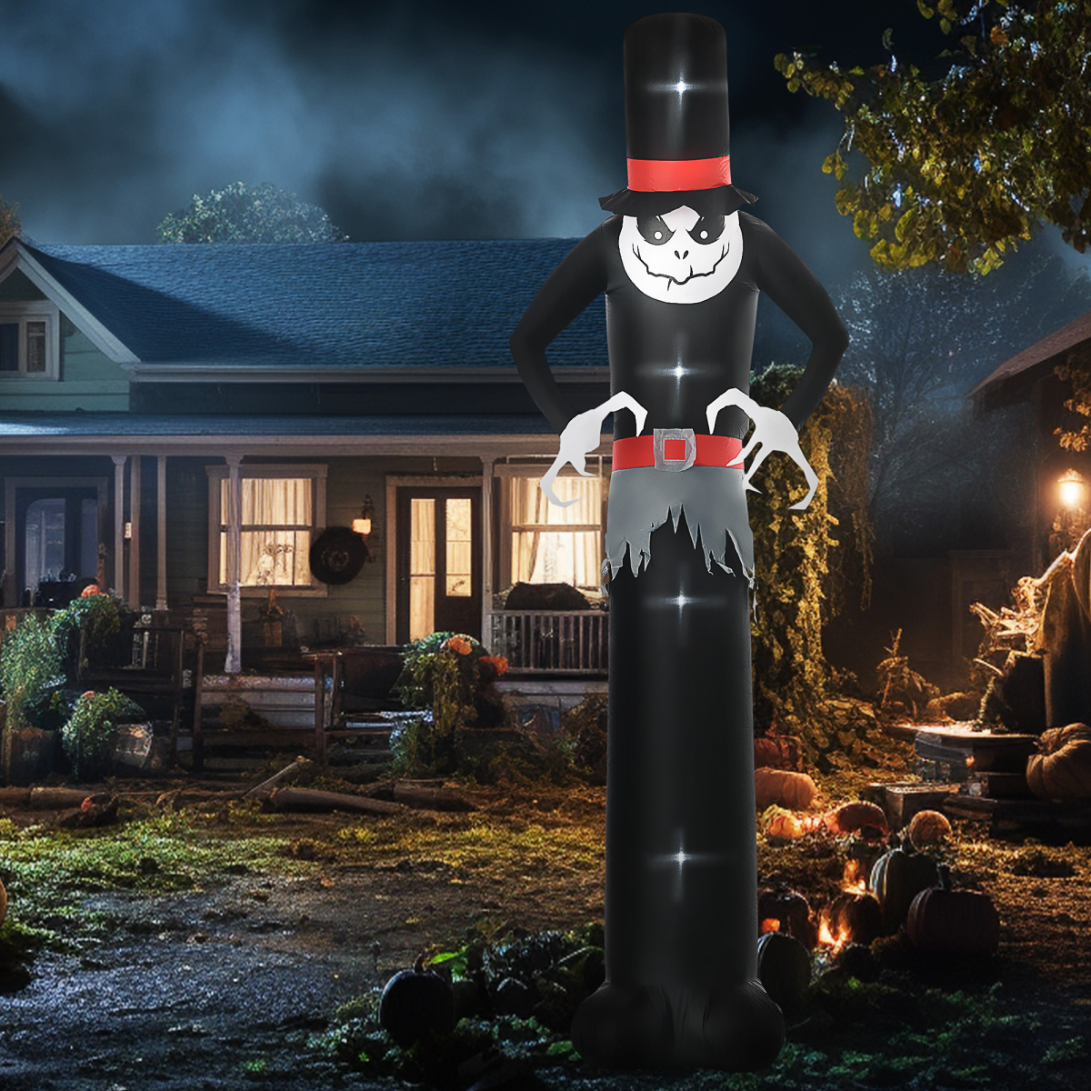 10ft Inflatable Halloween Skinny Ghost Tall Hat Blow-Up Outdoor LED Display - Image 4