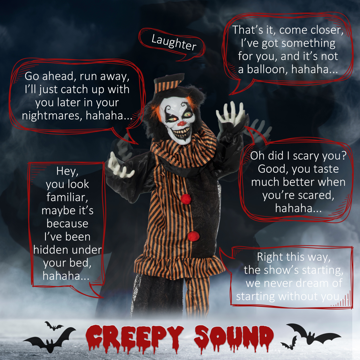 67 Inch Life Size Outdoor Halloween Talking Circus Clown Light Up Eyes Laughter - Image 4