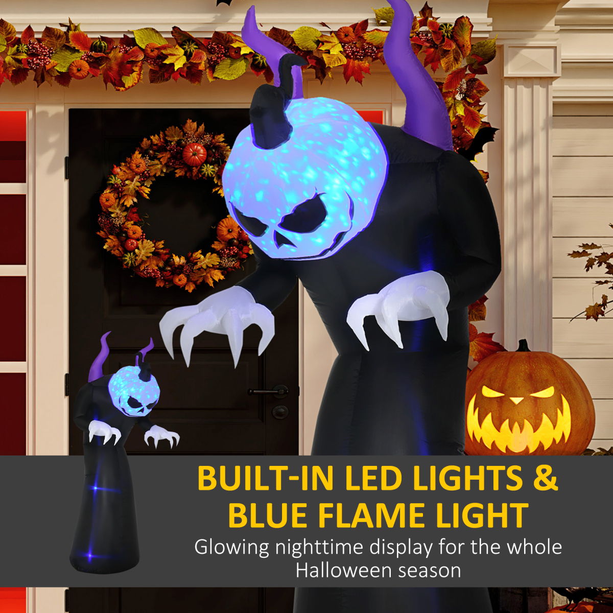 7ft Inflatable Halloween Ghost Horns Blow-Up Outdoor LED Display Flame Effect - Image 4