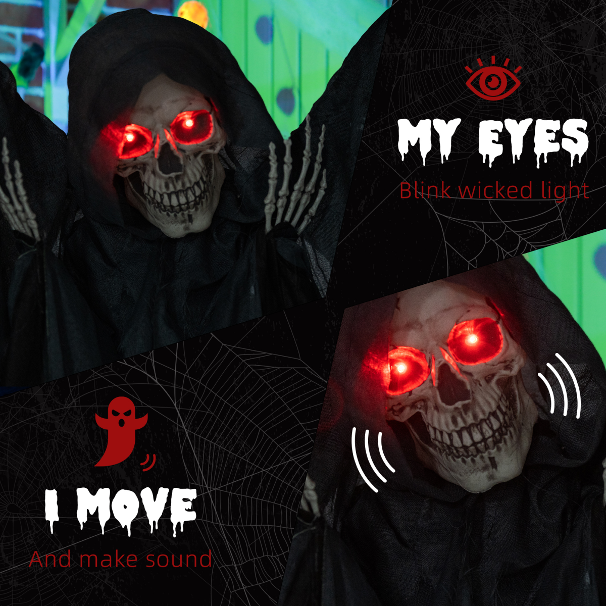 Winged Grim Reaper Animatronic Prop w/ Light Up Eyes, for Haunted House - Image 4