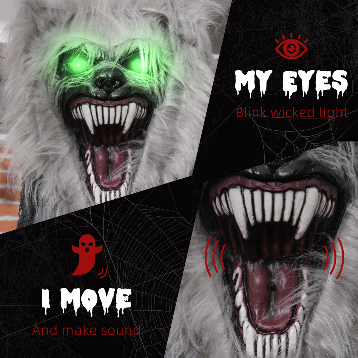 Halloween Skeleton Werewolf Animatronic Prop with Light Up Eyes - Image 4