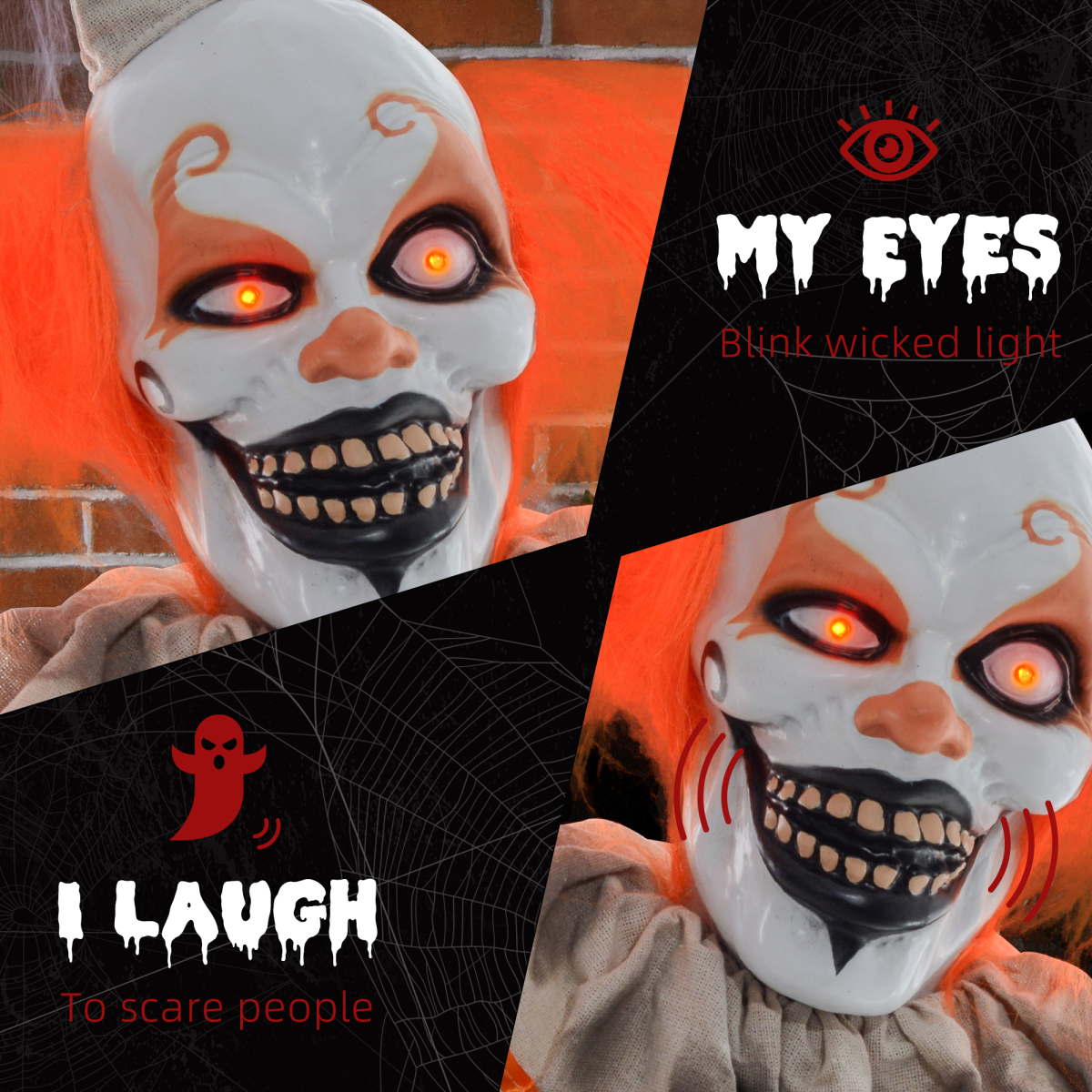 Halloween Clown Animatronic Prop with Light Up Eyes, for Indoor Outdoor - Image 4