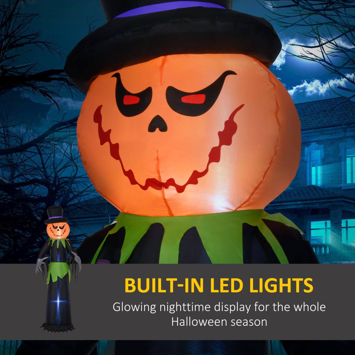 Outsunny 8FT Tall Halloween Inflatable Pumpkin Ghost in A Hat Decoration - Image 4