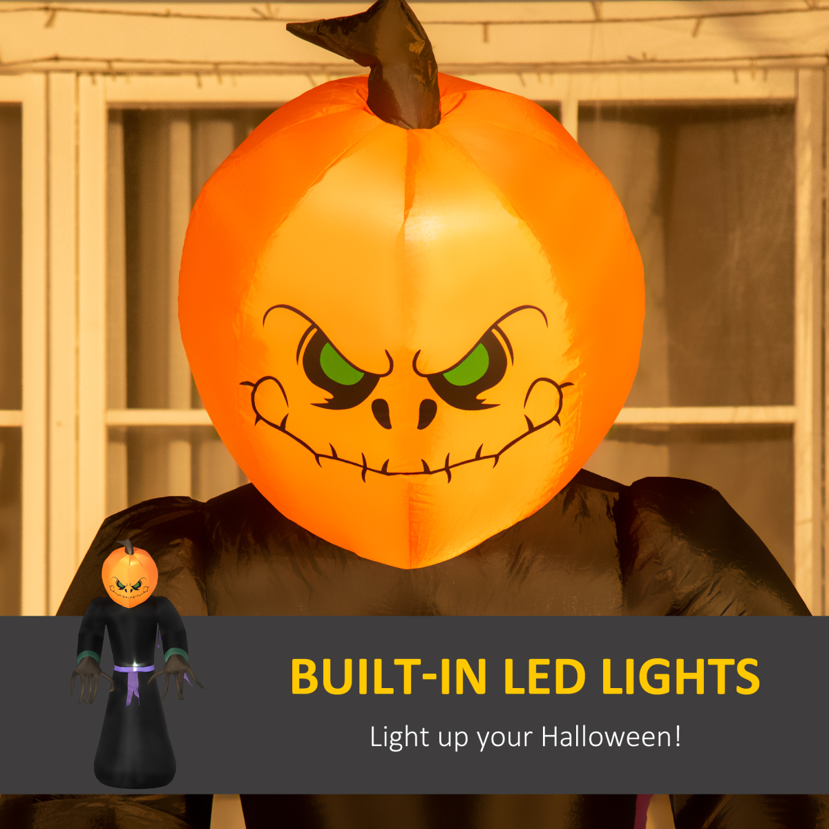 Inflatable 2.1m Tall Pumpkin Man Halloween Yard Decoration Light Up - Image 4