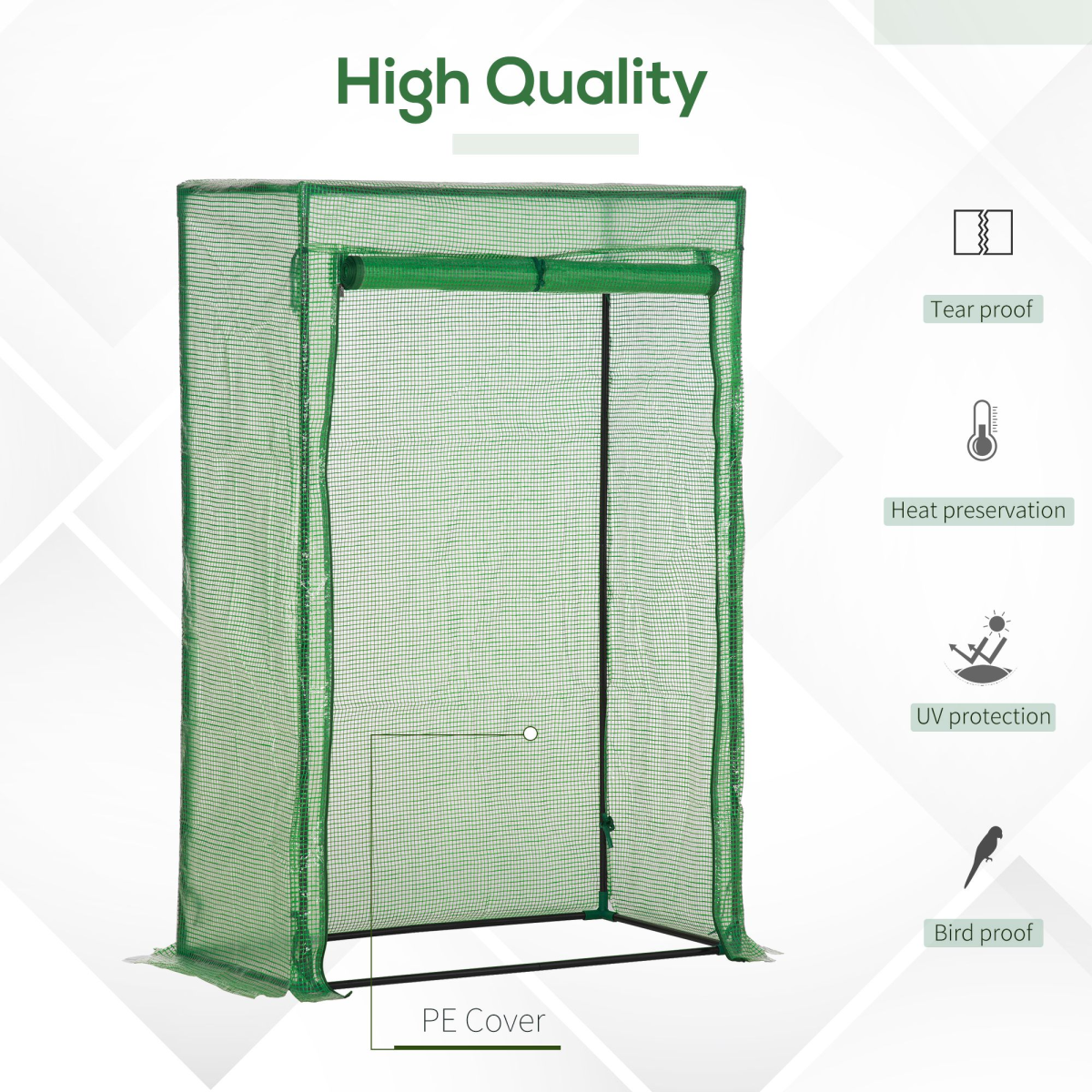 100x50x150cm Greenhouse PE Cover w/ Zipper Roll-up Door Outdoor, Green - Image 4