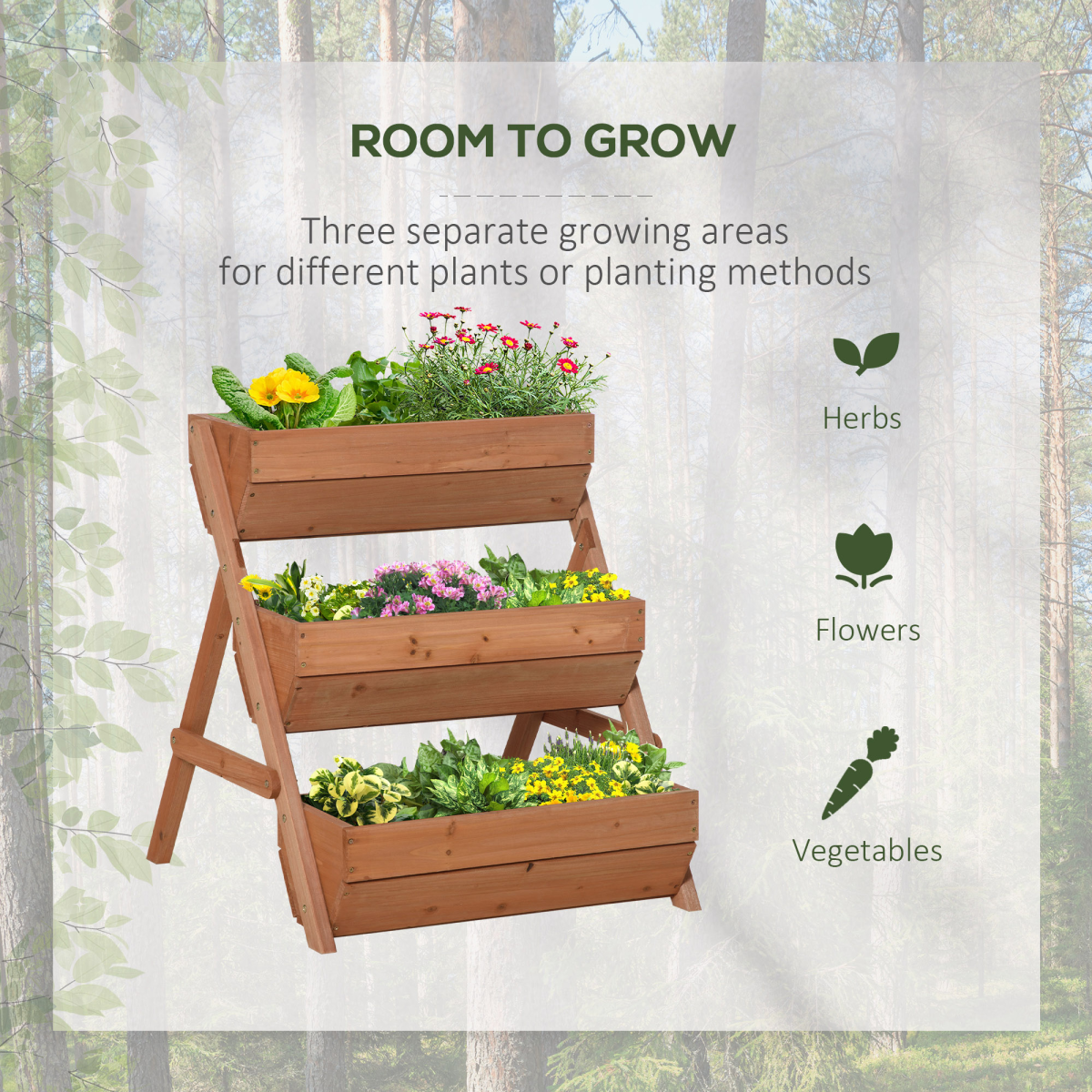 Outsunny 3 Tier Raised Garden Bed Wooden Elevated Planter Box Kit, Brown - Image 4