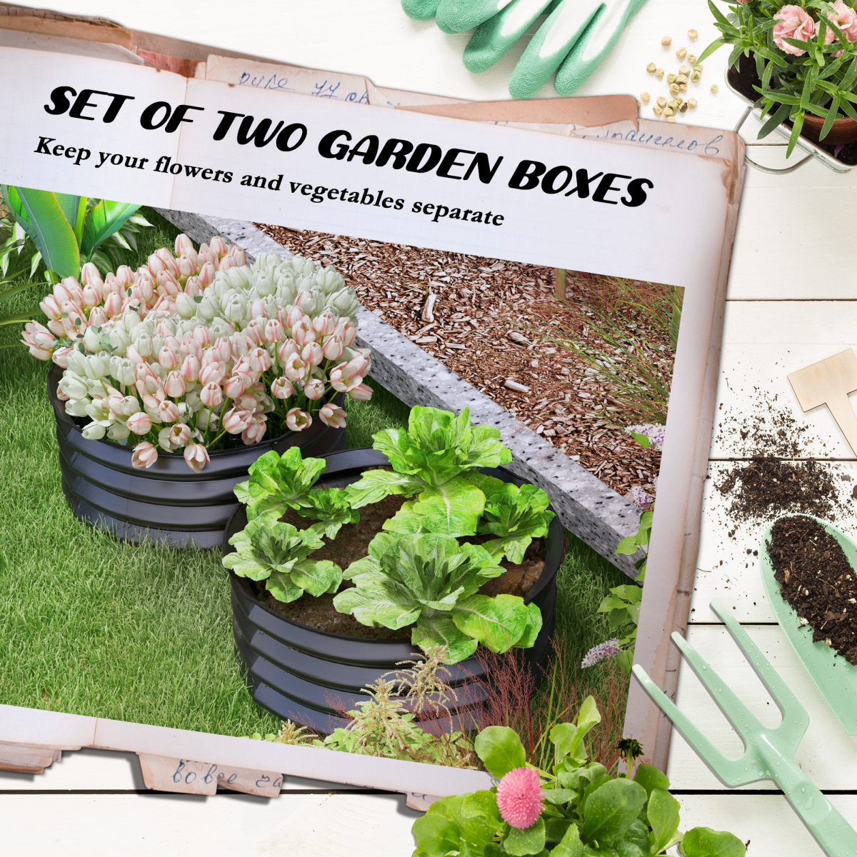 Outsunny Set of 2 Raised Garden Bed Metal Planter Box with Safety Edging, Grey - Image 4