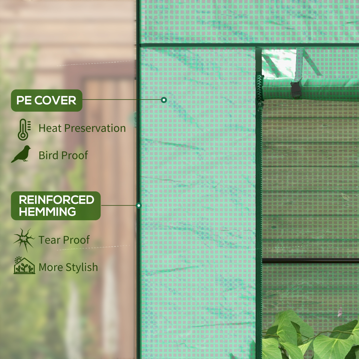 Outsunny Walk-in Garden Green House with Large Roll-up Door and 2 Mesh Windows - Image 4