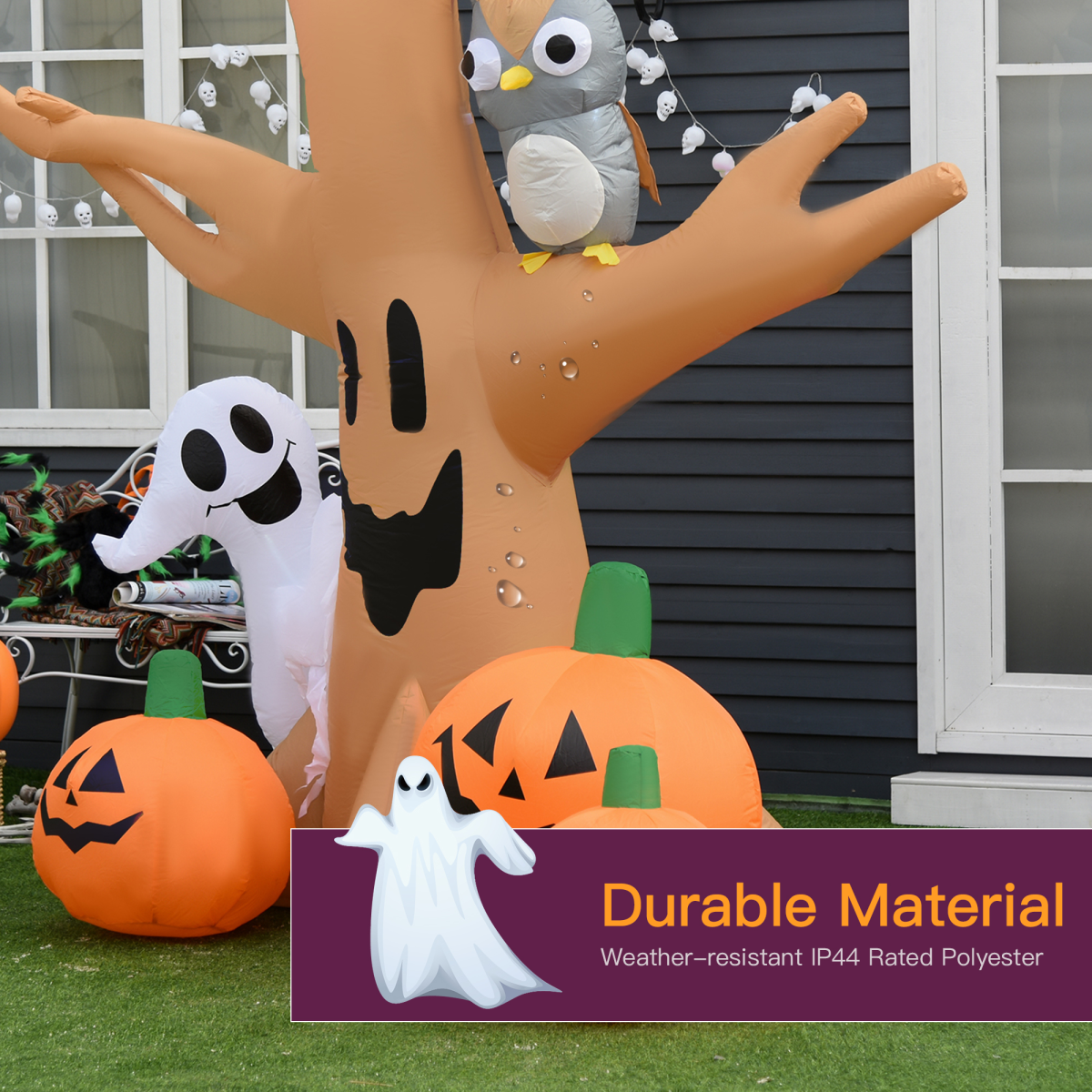 240cm Large Halloween Scary Lighting Inflatable Tree Ghost 3 Pumpkins Owl 4 LED - Image 5