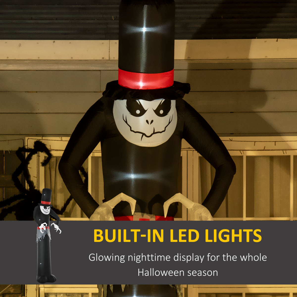 10ft Inflatable Halloween Skinny Ghost Tall Hat Blow-Up Outdoor LED Display - Image 5