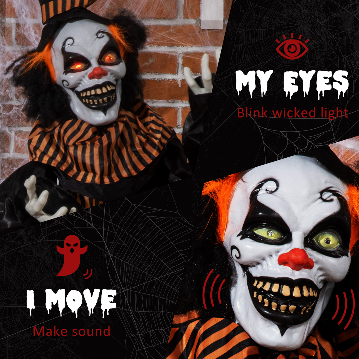 67 Inch Life Size Outdoor Halloween Talking Circus Clown Light Up Eyes Laughter - Image 5