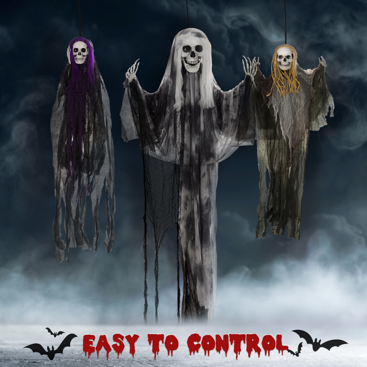 Set of 3 Hanging Skeleton, Flying Ghost Halloween Decorations - Image 6