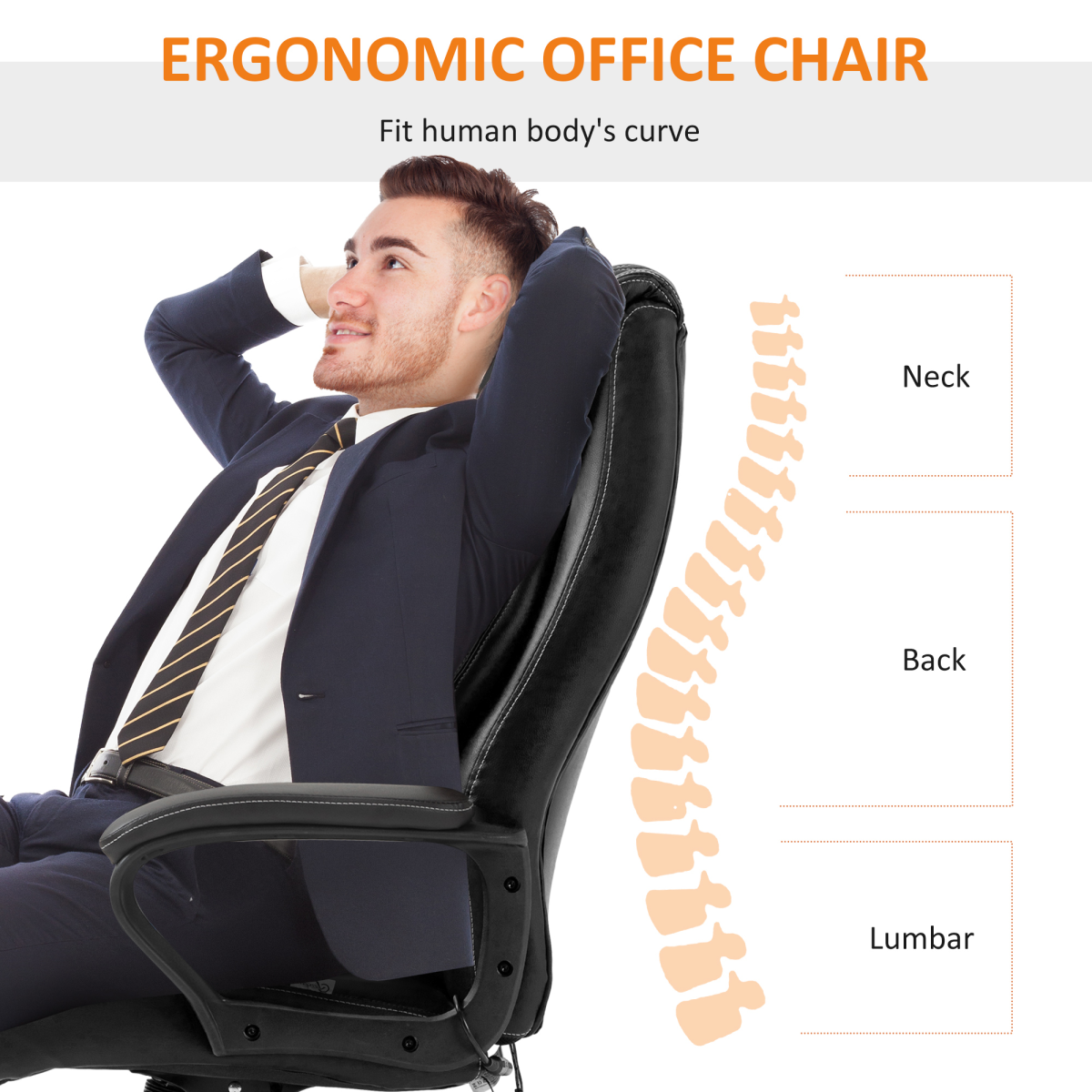 High Back 6 Points Vibration Massage Executive Office Chair, Black Vinsetto - Image 5