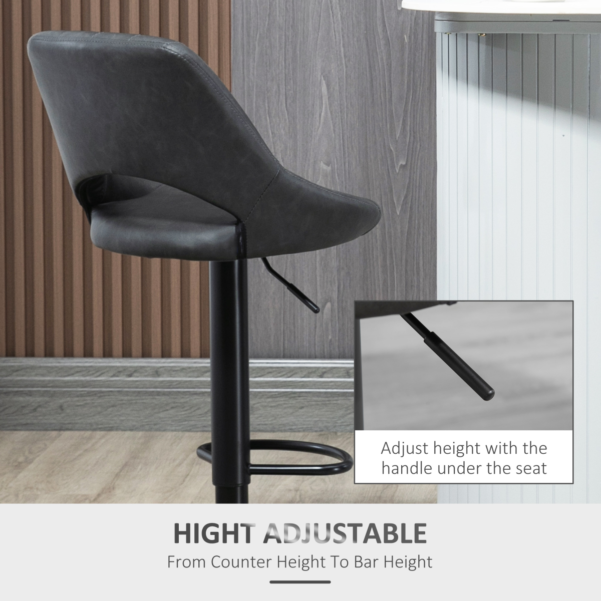 Barstools Set of 2 Adjustable Swivel Height PU Leather Counter Chairs Footrest - Image 5