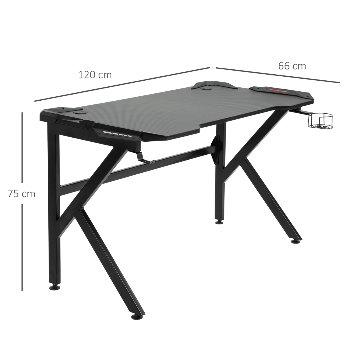 Spacious Gaming Desk Home Racing w/ Steel Frame Cup Headphone Holder Hook - Image 5