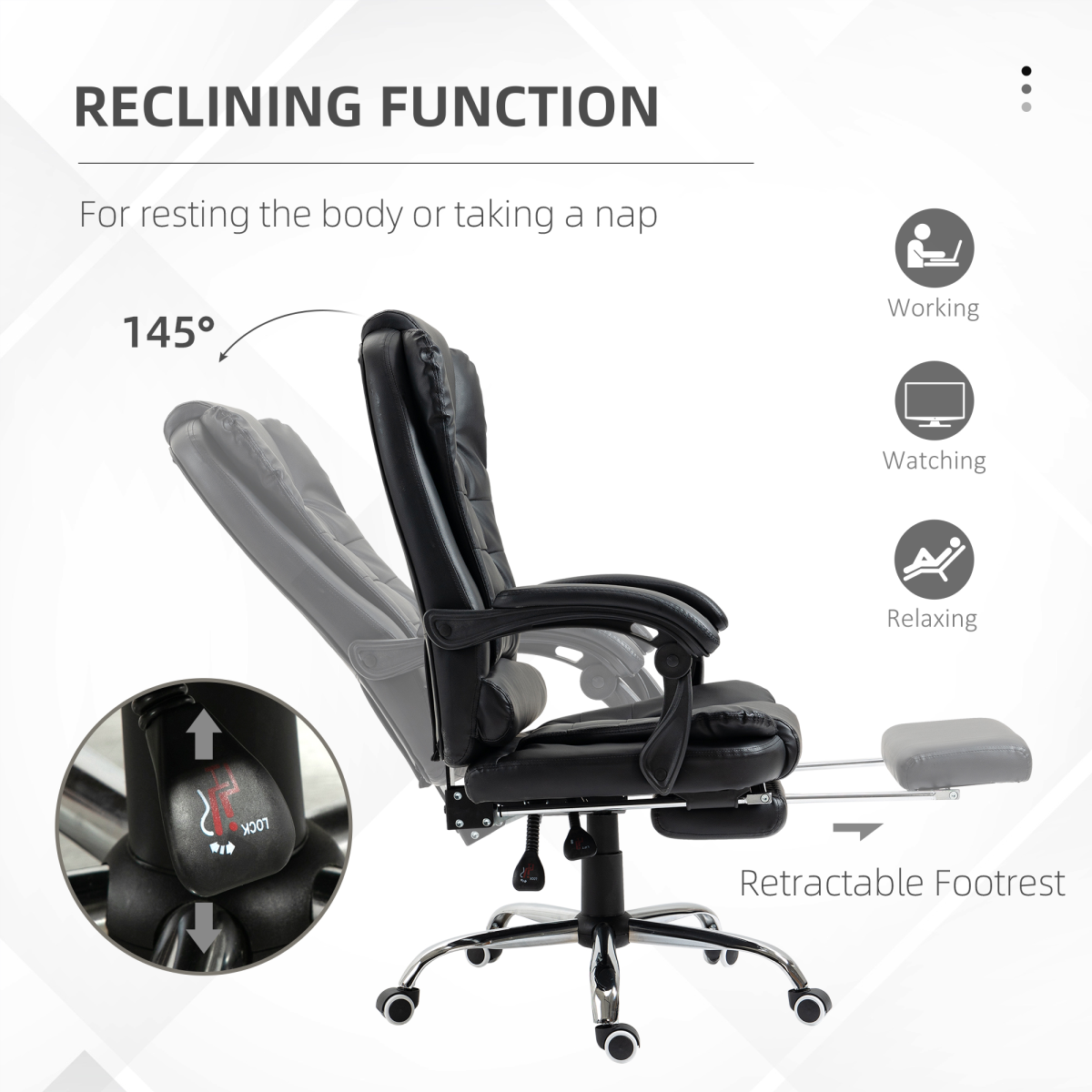 PU Leather Home Office Chair High Back Computer Chair with Swivel Wheels Black - Image 5