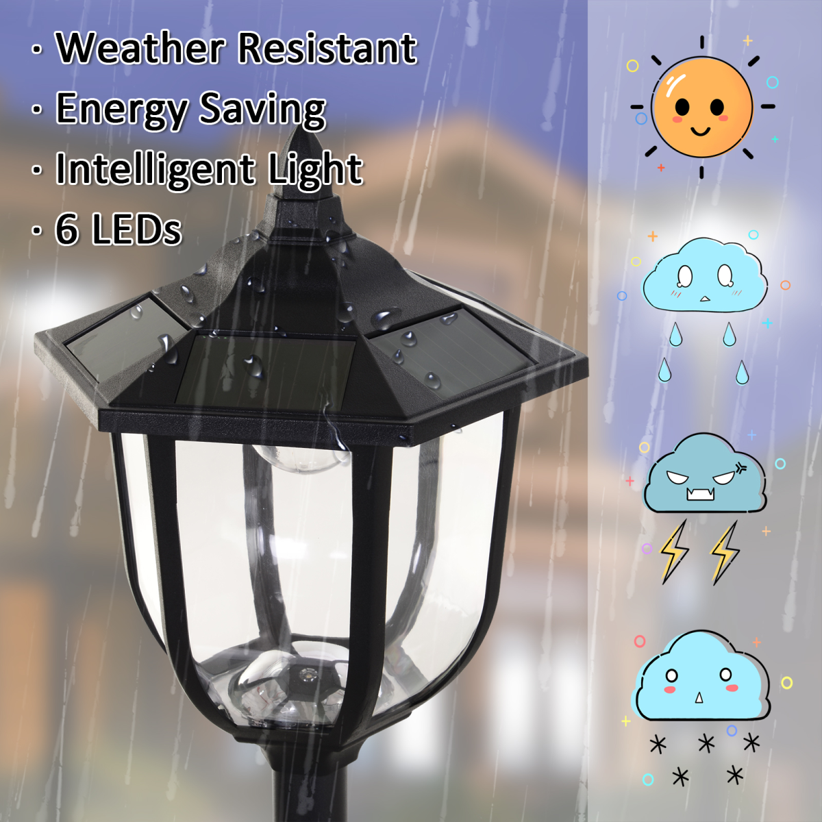 1.77m Tall Free-Standing ABS Garden Solar LED Lamp Post Black - Image 5