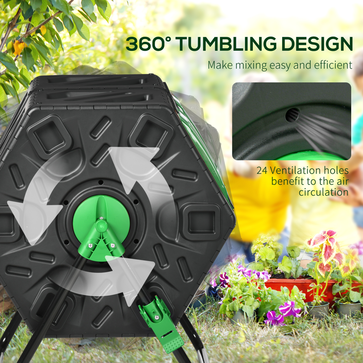 Outsunny 130L Compost Bin Dual Chamber Rotating Composter w/ Ventilation Holes - Image 5