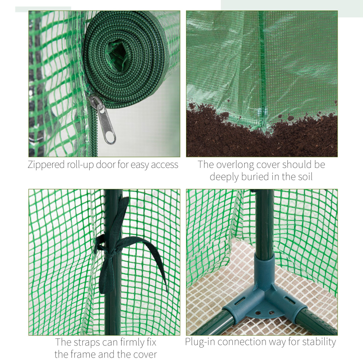 100x50x150cm Greenhouse PE Cover w/ Zipper Roll-up Door Outdoor, Green - Image 5