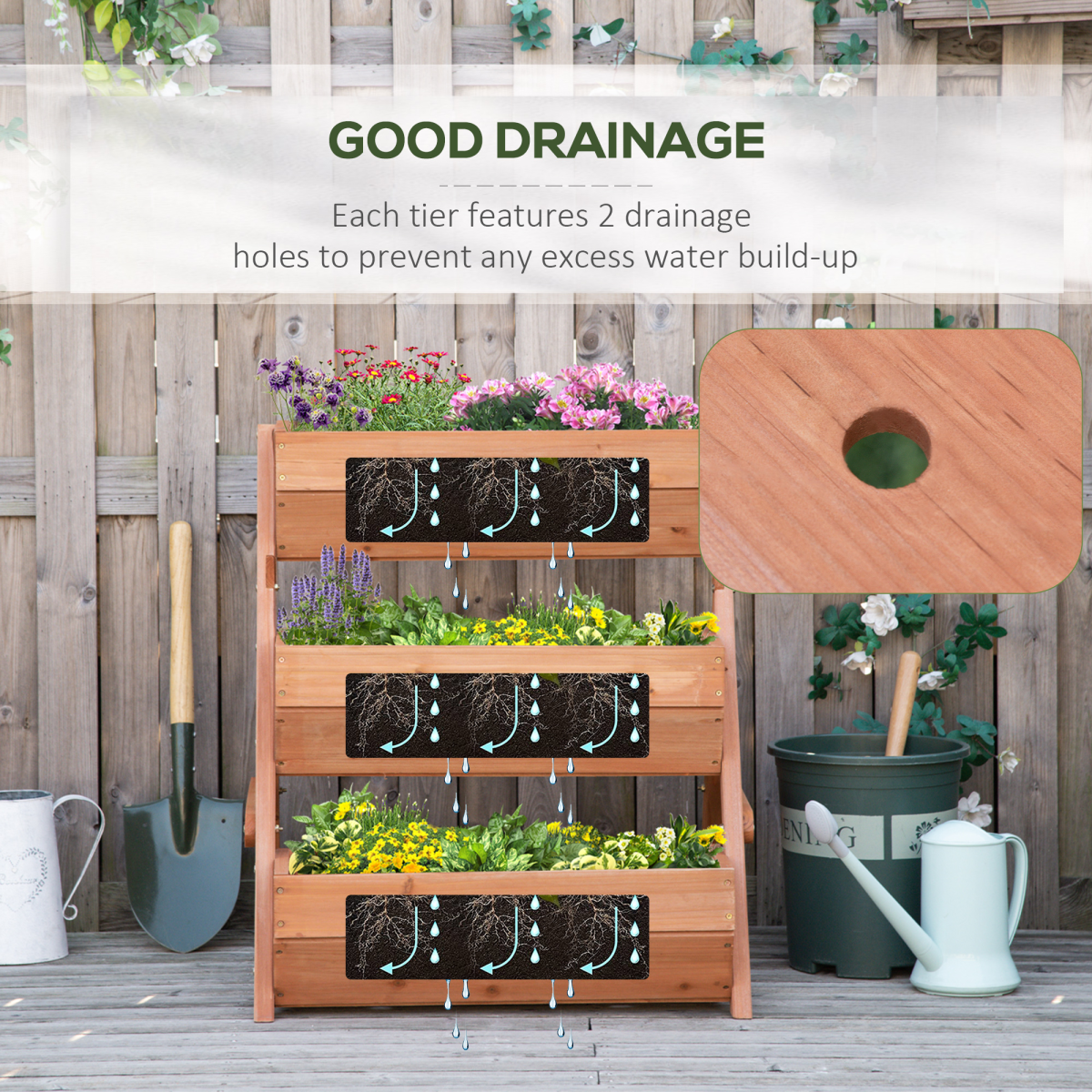 Outsunny 3 Tier Raised Garden Bed Wooden Elevated Planter Box Kit, Brown - Image 5