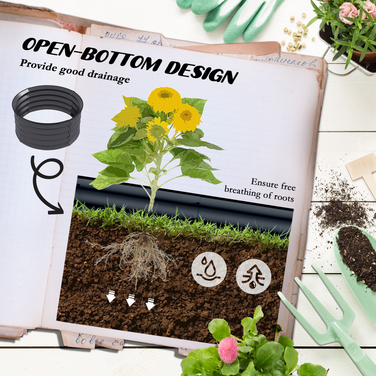 Outsunny Set of 2 Raised Garden Bed Metal Planter Box with Safety Edging, Grey - Image 5