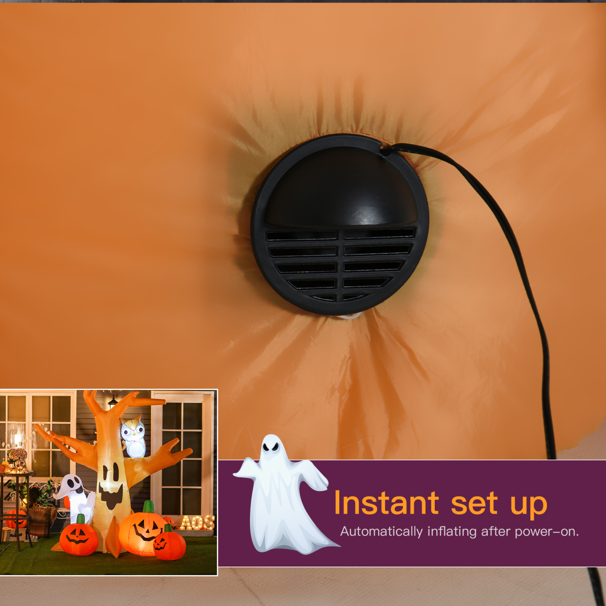 240cm Large Halloween Scary Lighting Inflatable Tree Ghost 3 Pumpkins Owl 4 LED - Image 6