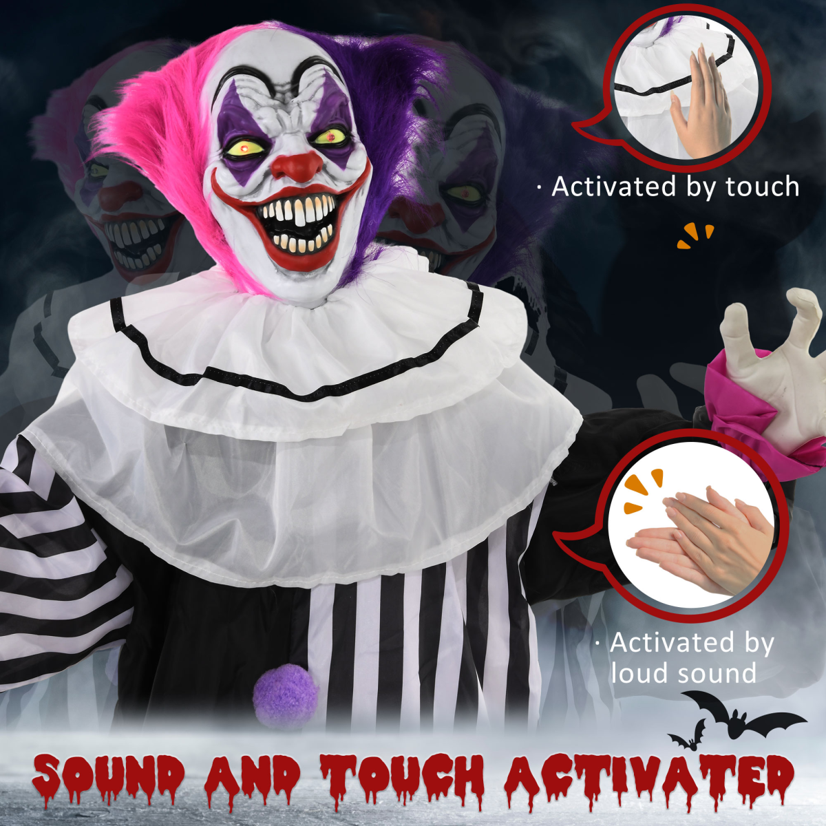 Halloween Clown Animatronic Prop with Light Up Eyes, for Indoor Outdoor - Image 6