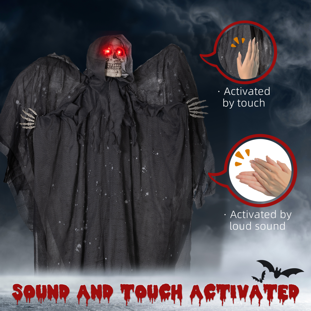 Winged Grim Reaper Animatronic Prop w/ Light Up Eyes, for Haunted House - Image 6