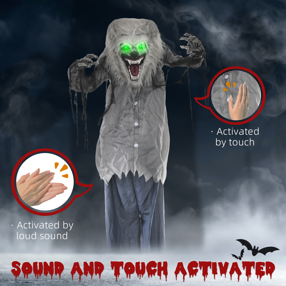 Halloween Skeleton Werewolf Animatronic Prop with Light Up Eyes - Image 6
