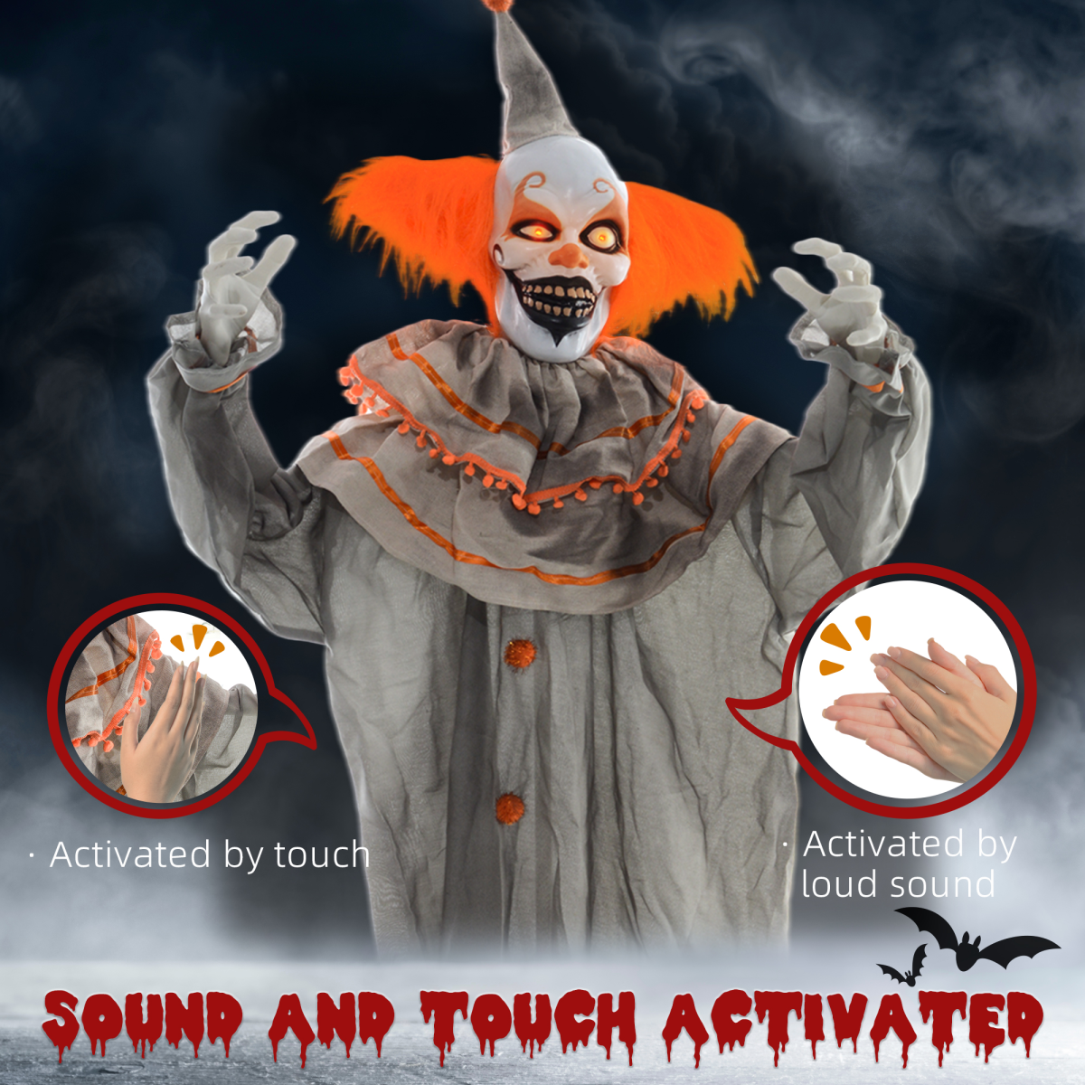 Halloween Clown Animatronic Prop with Light Up Eyes, for Indoor Outdoor - Image 6