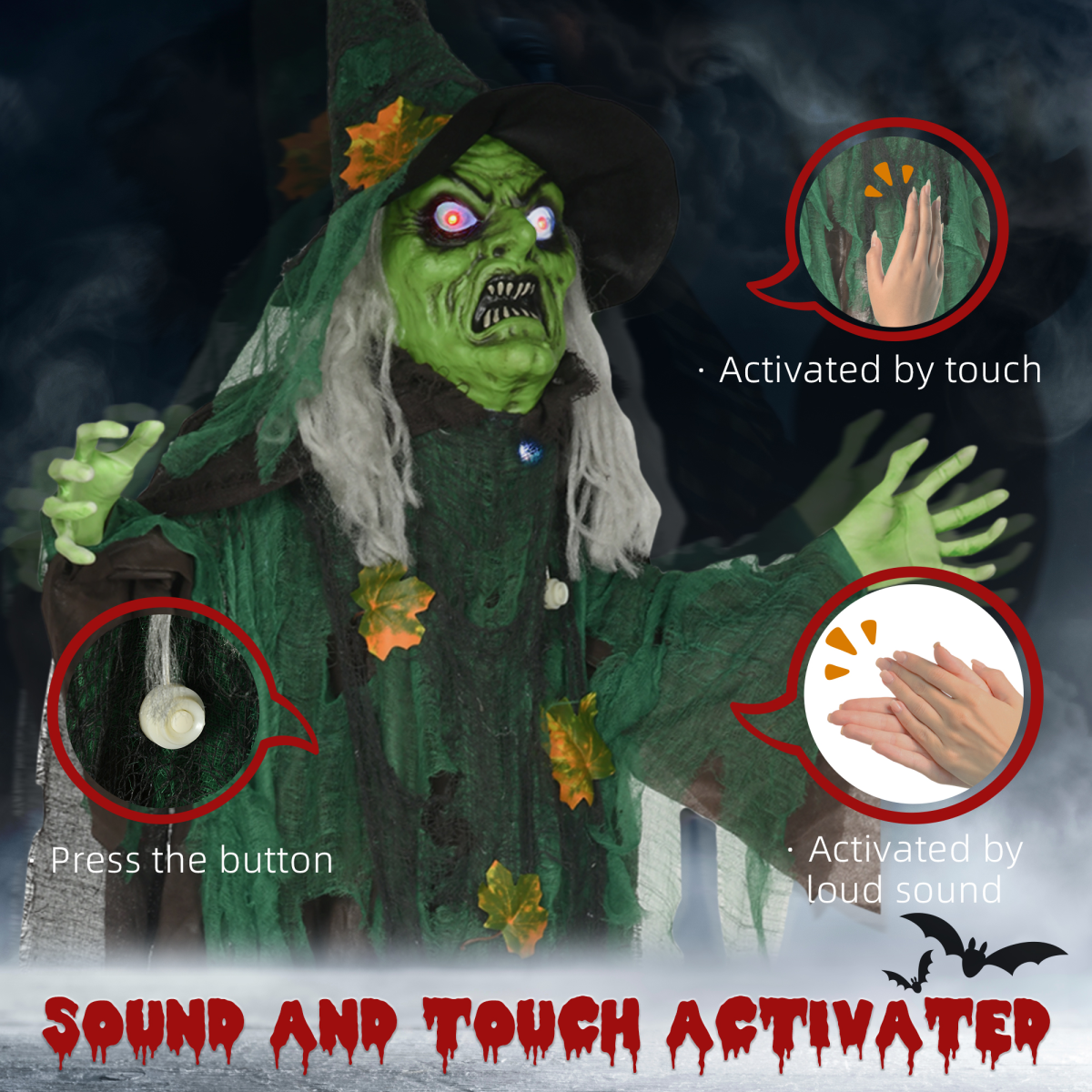6ft Outdoor Halloween Witch Prop Decoration with Light Up Eyes and Heart - Image 6