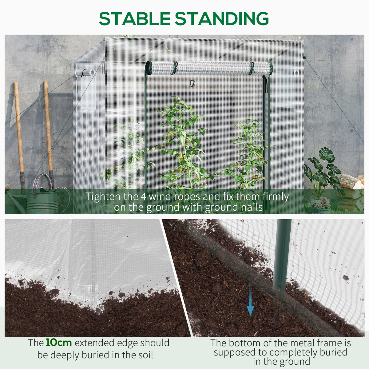 Outsunny 200x76x168cm Walk-in Garden Greenhouse Plant Warm House w/ Roll Up Door - Image 6