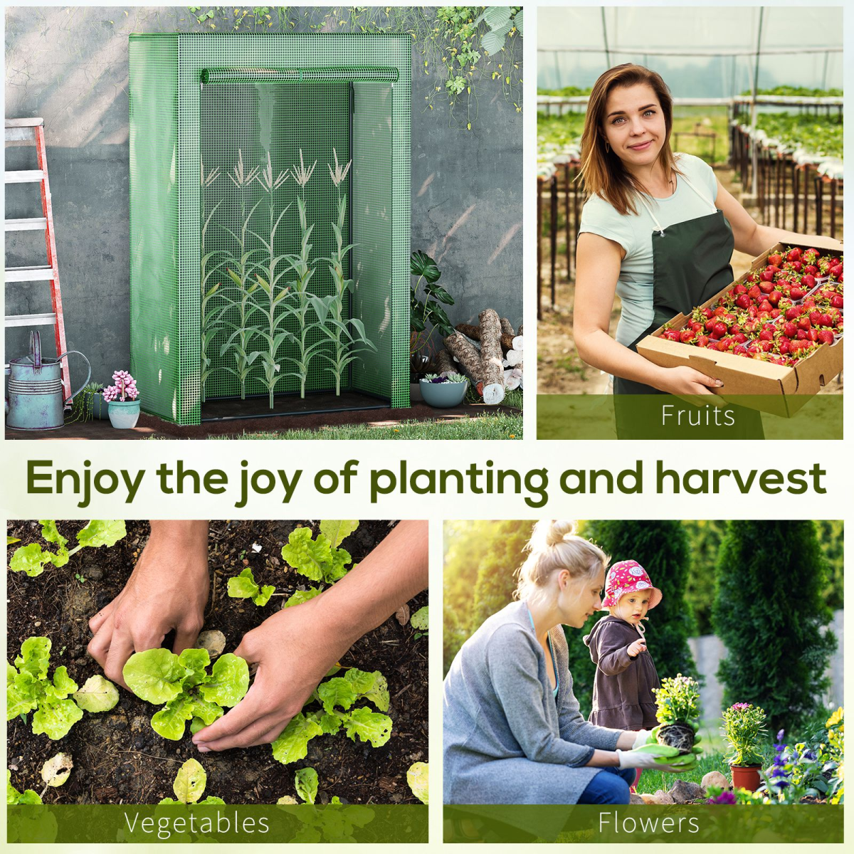 100x50x150cm Greenhouse PE Cover w/ Zipper Roll-up Door Outdoor, Green - Image 6