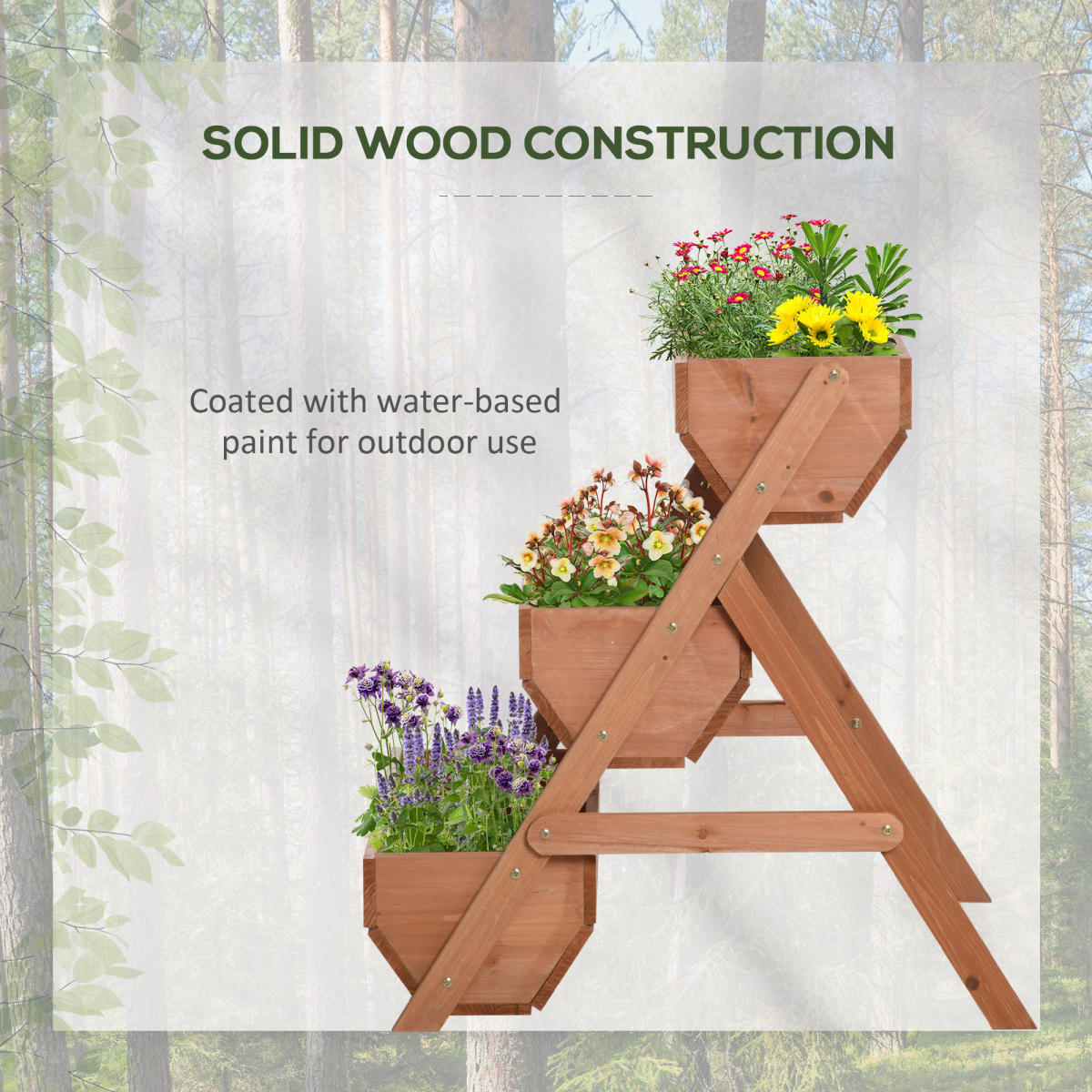Outsunny 3 Tier Raised Garden Bed Wooden Elevated Planter Box Kit, Brown - Image 6