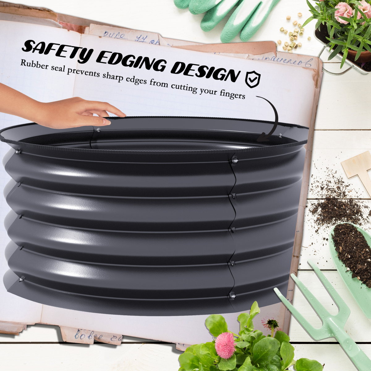 Outsunny Set of 2 Raised Garden Bed Metal Planter Box with Safety Edging, Grey - Image 6