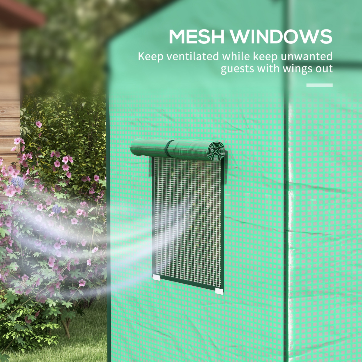 Outsunny Walk-in Garden Green House with Large Roll-up Door and 2 Mesh Windows - Image 6
