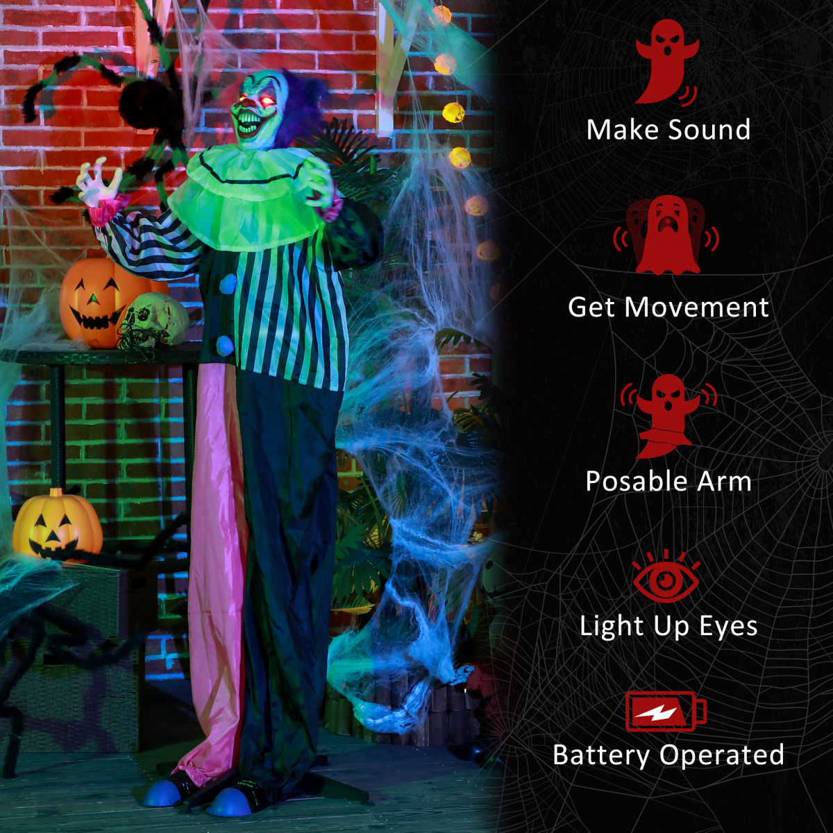 Halloween Clown Animatronic Prop with Light Up Eyes, for Indoor Outdoor - Image 7