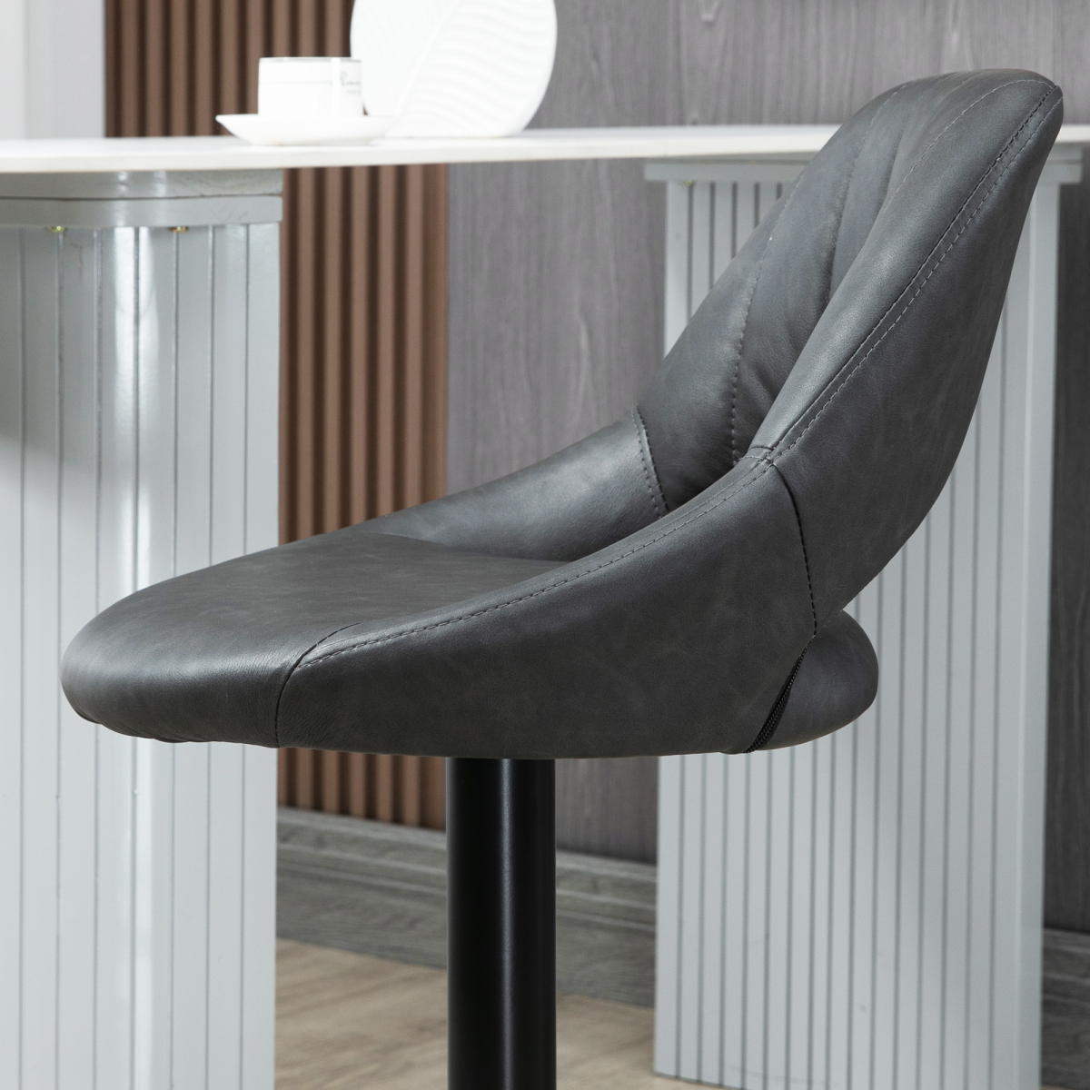 Barstools Set of 2 Adjustable Swivel Height PU Leather Counter Chairs Footrest - Image 7