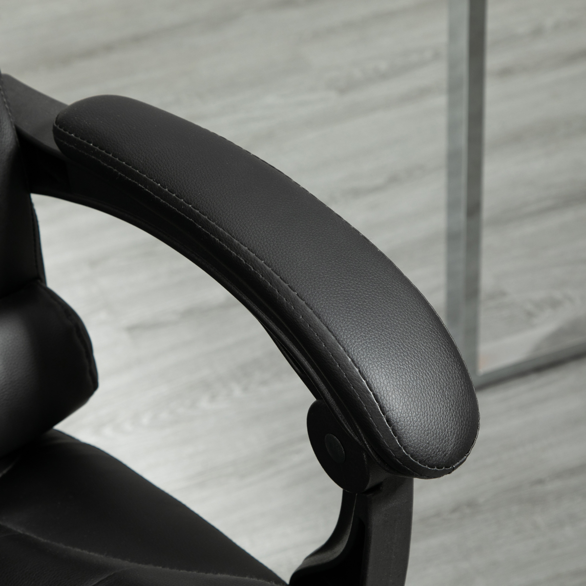 PU Leather Home Office Chair High Back Computer Chair with Swivel Wheels Black - Image 7