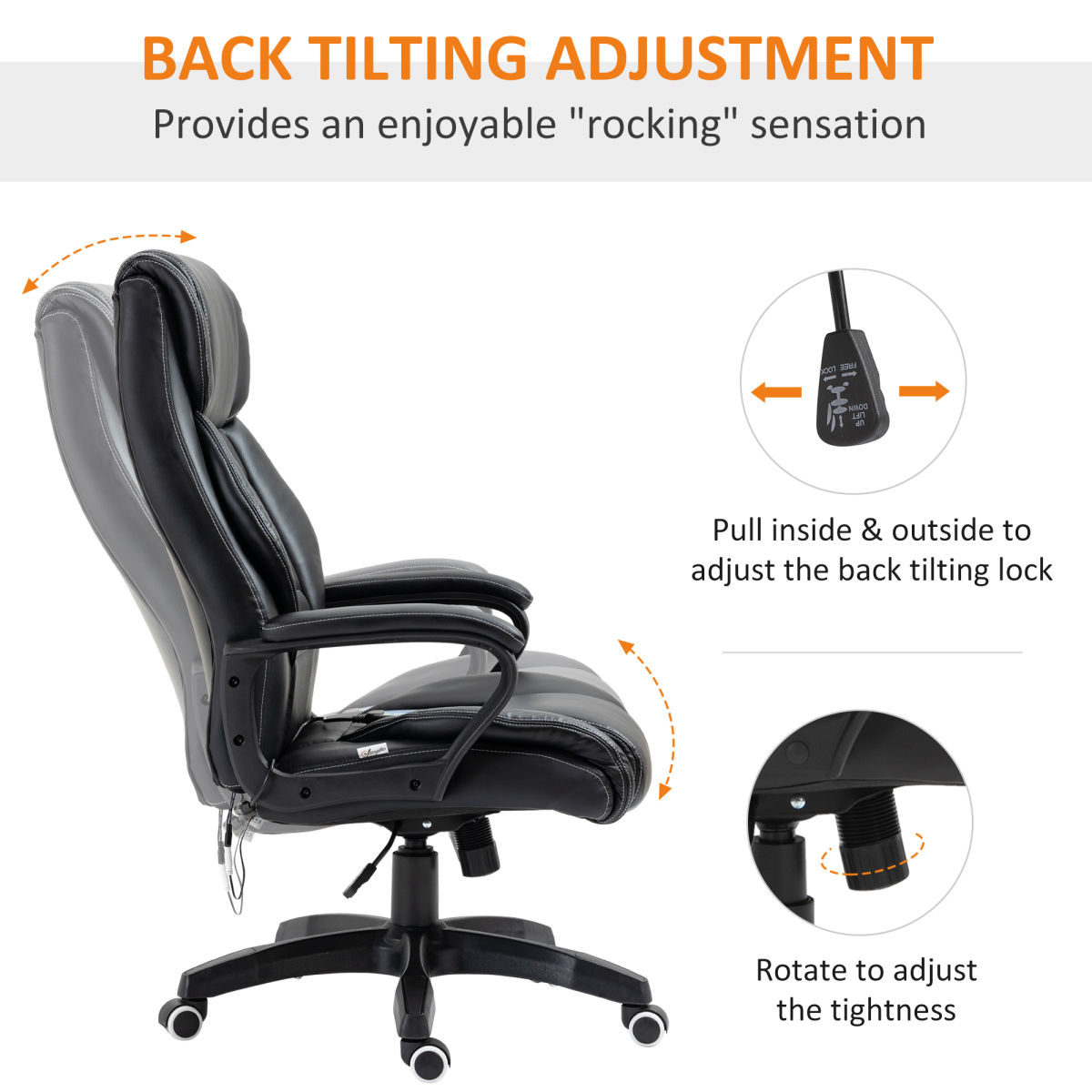 High Back 6 Points Vibration Massage Executive Office Chair, Black Vinsetto - Image 8