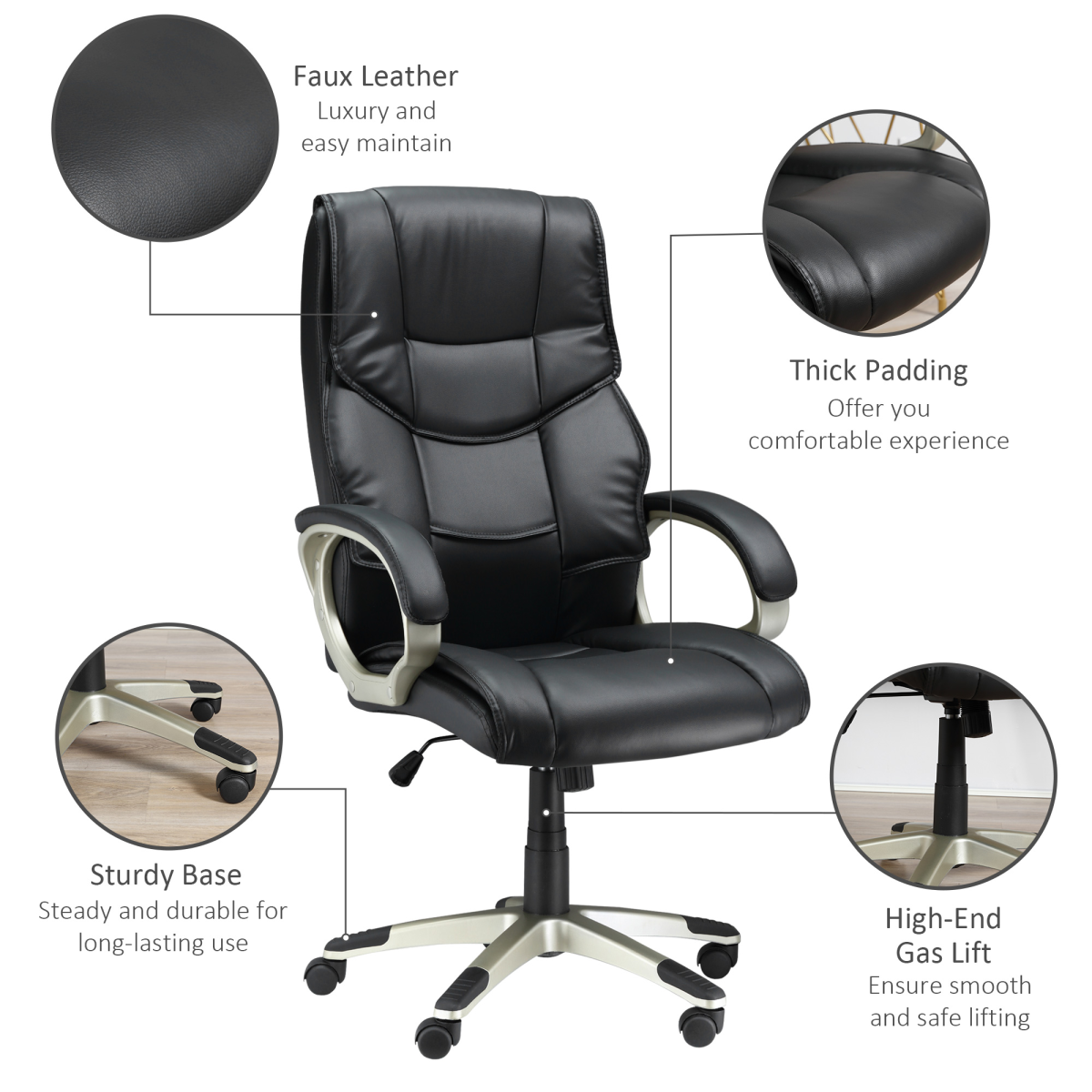 Executive Computer Office Desk Chair PU Leather Swivel Chairs High Back - Image 8