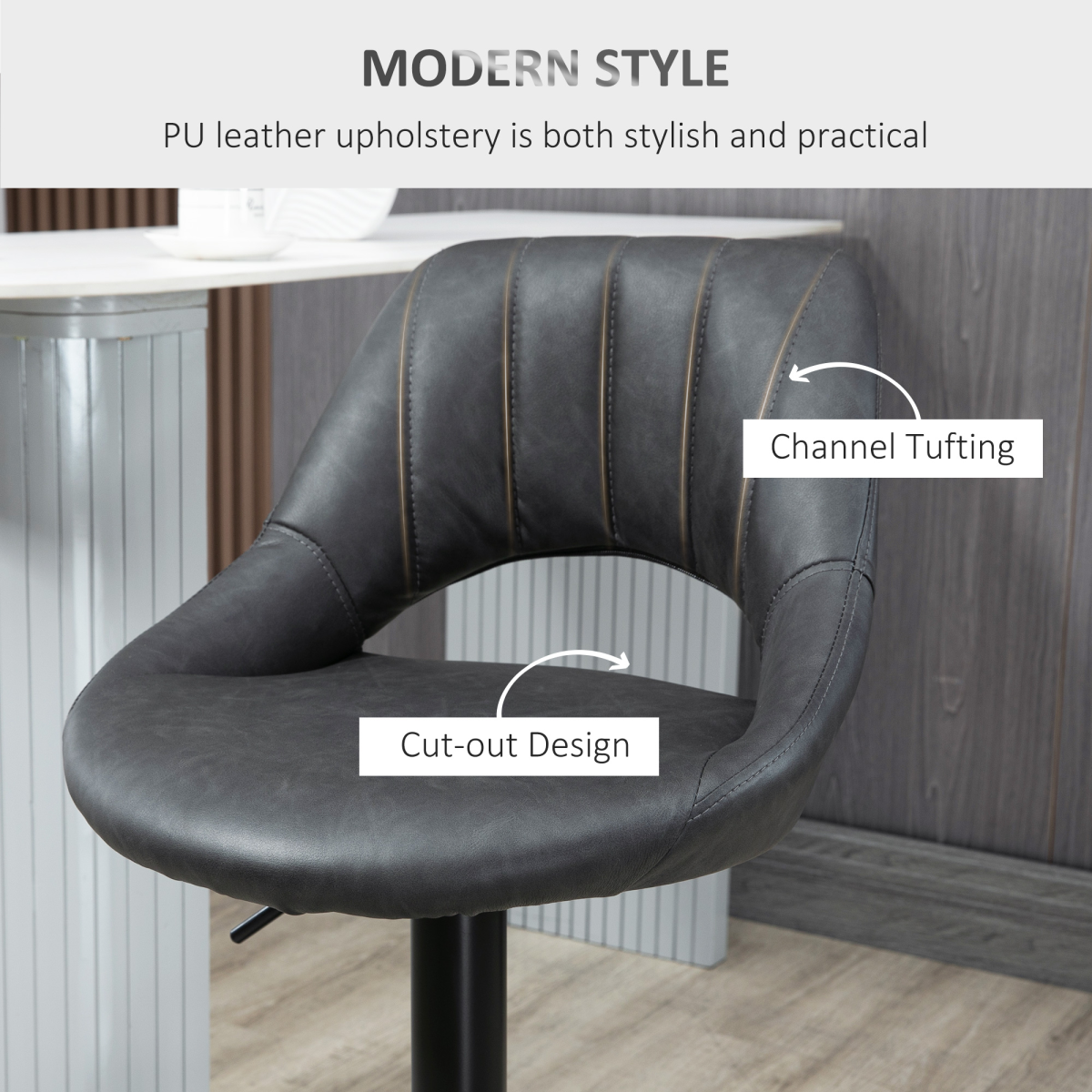 Barstools Set of 2 Adjustable Swivel Height PU Leather Counter Chairs Footrest - Image 8