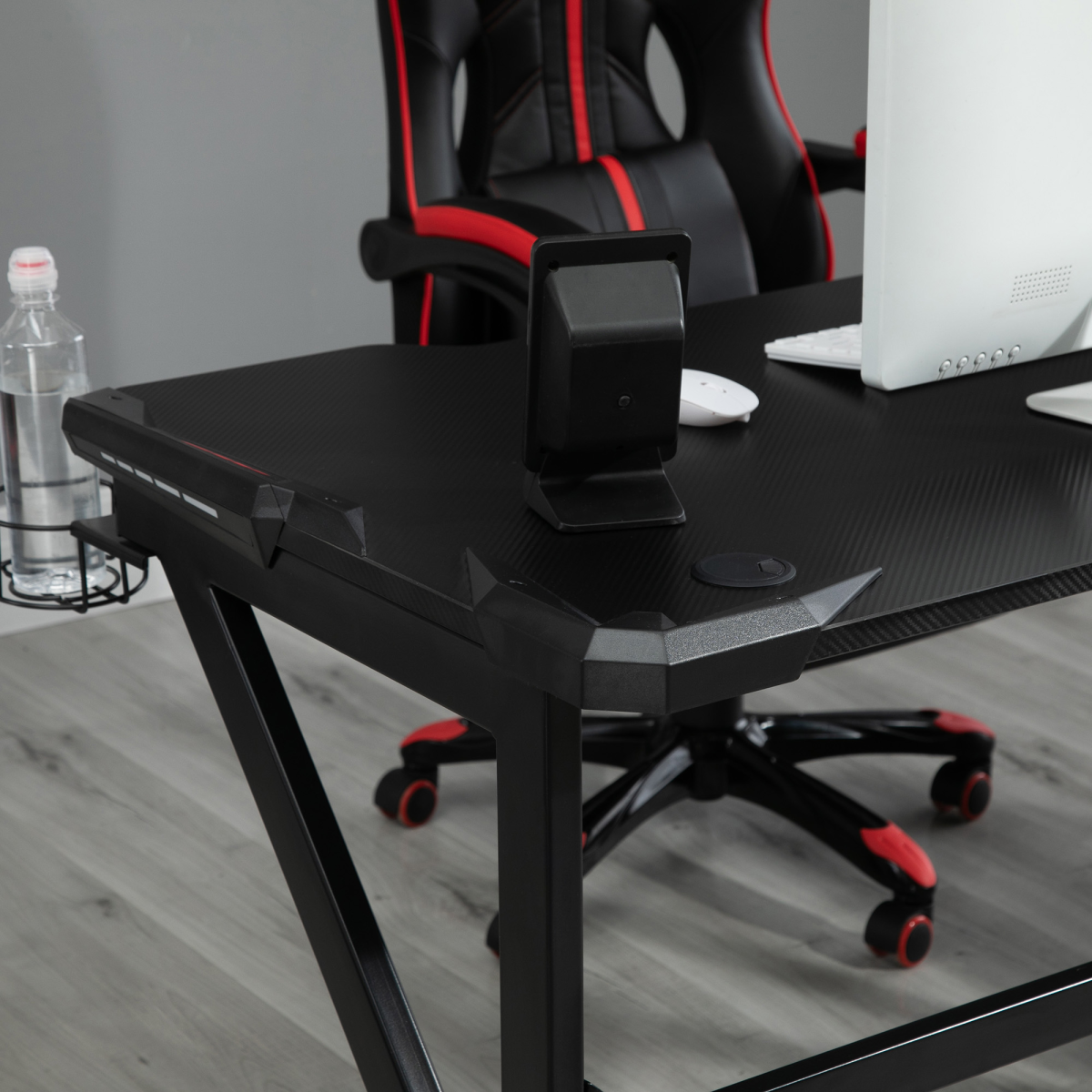Spacious Gaming Desk Home Racing w/ Steel Frame Cup Headphone Holder Hook - Image 8