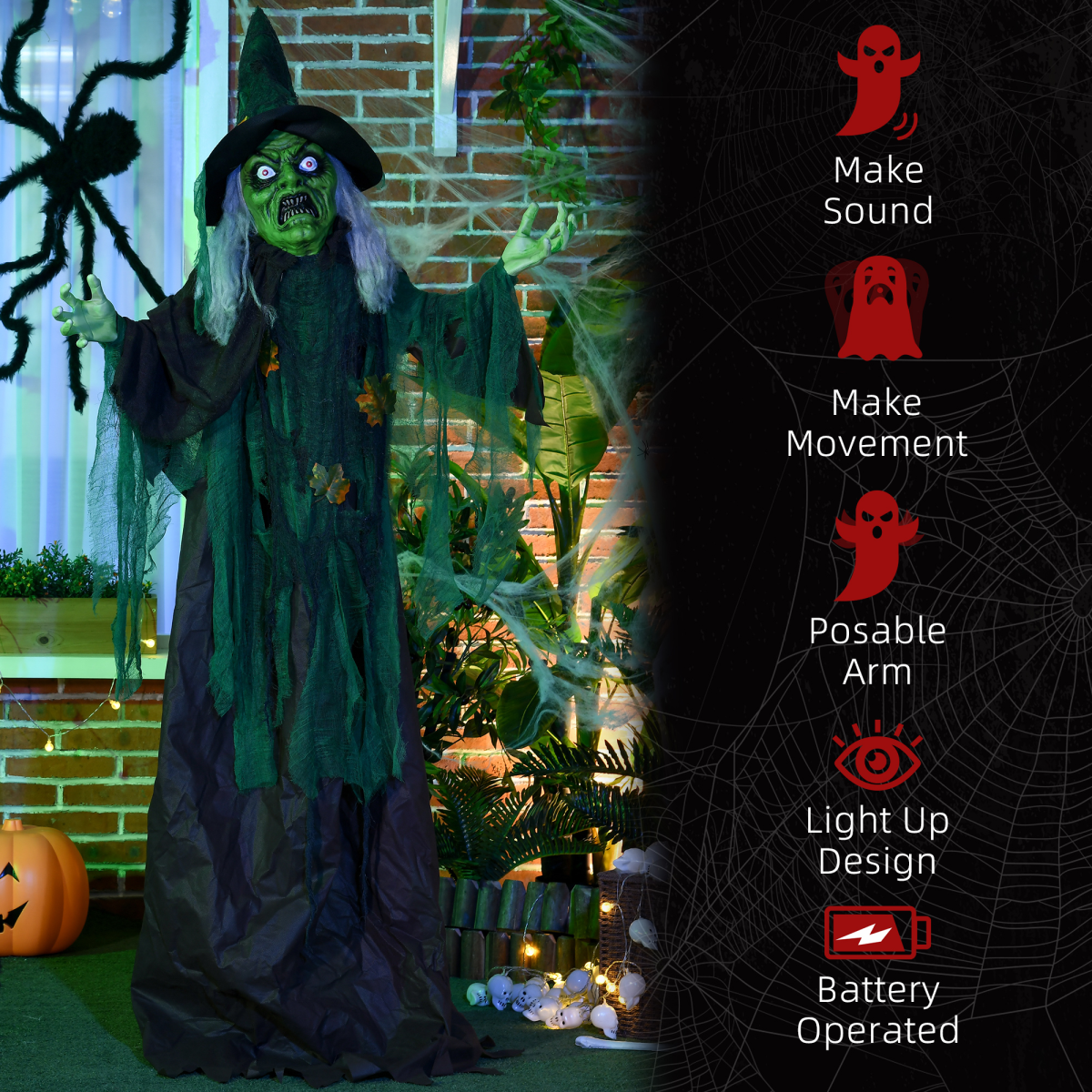 6ft Outdoor Halloween Witch Prop Decoration with Light Up Eyes and Heart - Image 8